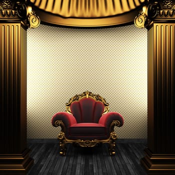 bronze columns, chair and wallpaper made in 3D