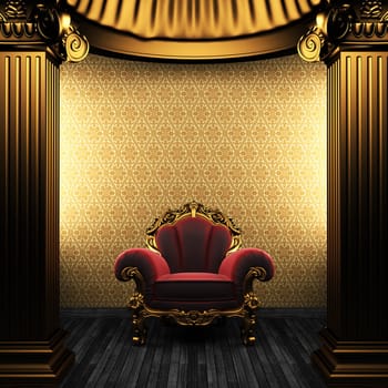 bronze columns, chair and wallpaper made in 3D