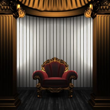 bronze columns, chair and wallpaper made in 3D