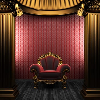 bronze columns, chair and wallpaper made in 3D