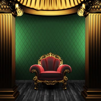 bronze columns, chair and wallpaper made in 3D