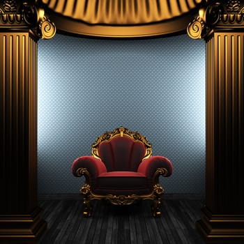 bronze columns, chair and wallpaper made in 3D