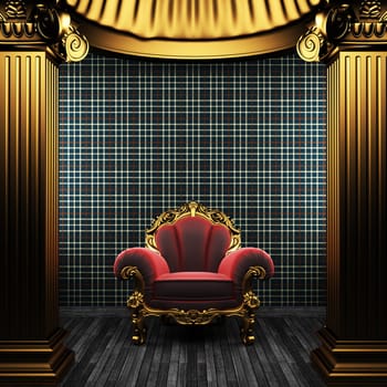 bronze columns, chair and wallpaper made in 3D