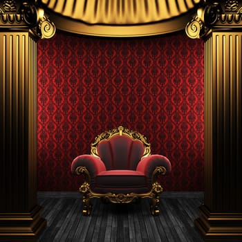 bronze columns, chair and wallpaper made in 3D