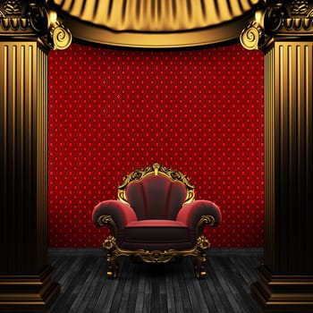 bronze columns, chair and wallpaper made in 3D