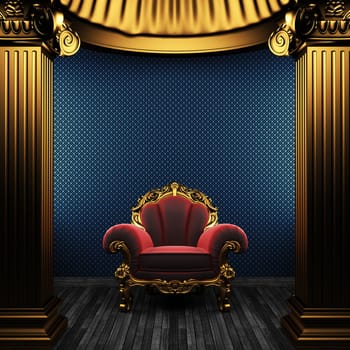 bronze columns, chair and wallpaper made in 3D