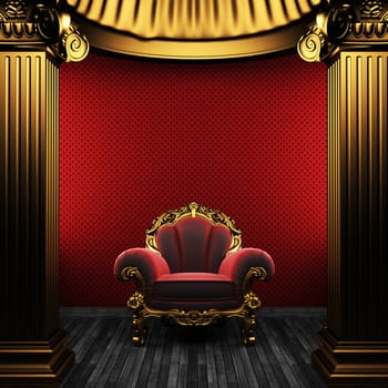 bronze columns, chair and wallpaper made in 3D