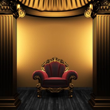 bronze columns, chair and wallpaper made in 3D