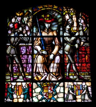 Wonderful ancient stained glass window formed of multiple colors