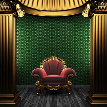 bronze columns, chair and wallpaper made in 3D