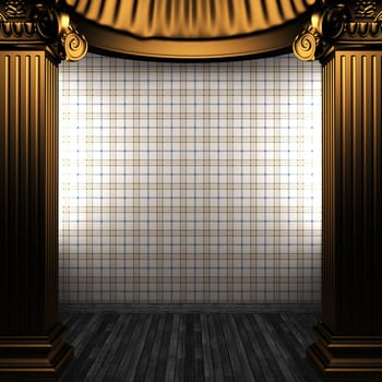 bronze columns and wallpaper made in 3D