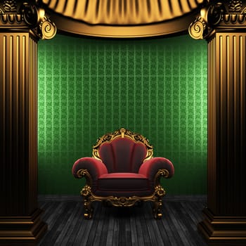 bronze columns, chair and wallpaper made in 3D