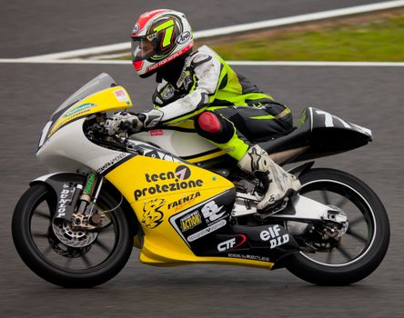 JEREZ DE LA FRONTERA, SPAIN - NOV 20: Mattia Tarozzi pilot of motorcycling of 125cc in the Spanish championship of velocity (CEV) on Nov 20, 2010, in racetrack of velocity of Jerez de la Frontera