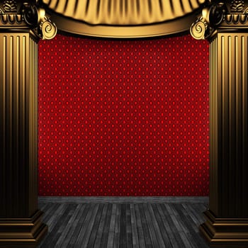 bronze columns and wallpaper made in 3D