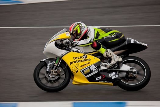JEREZ DE LA FRONTERA, SPAIN - NOV 20: Mattia Tarozzi pilot of motorcycling of 125cc in the Spanish championship of velocity (CEV) on Nov 20, 2010, in racetrack of velocity of Jerez de la Frontera