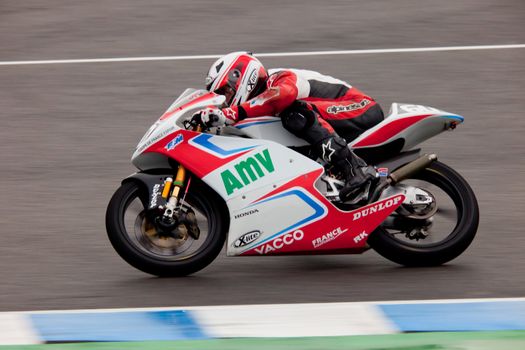 JEREZ DE LA FRONTERA, SPAIN - NOV 20: Kevin Szalai pilot of motorcycling of 125cc in the Spanish championship of velocity (CEV) on Nov 20, 2010, in racetrack of velocity of Jerez de la Frontera