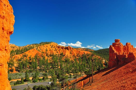 Rock formations in red canyon park in Utah near Bryce Canyon Park