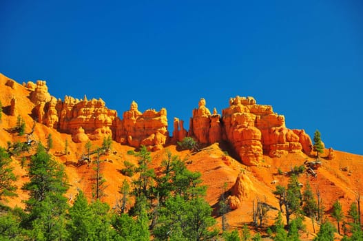 Rock formations in red canyon park in Utah near Bryce Canyon Park