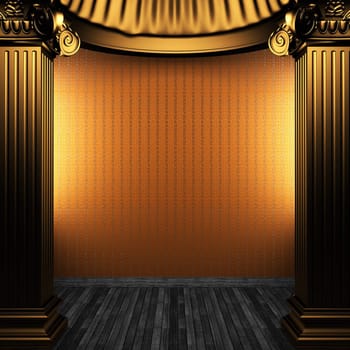 bronze columns and wallpaper made in 3D