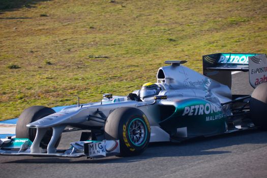 JEREZ DE LA FRONTERA, SPAIN - FEB 10: Nico Rosberg of Mercedes F1 ON February 10 , 2011, on training session in Jerez de la Frontera , Spain