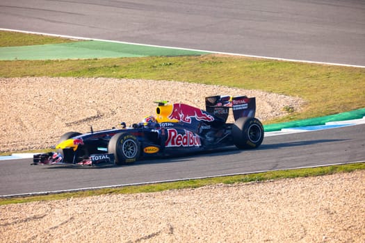 JEREZ DE LA FRONTERA, SPAIN - FEB 10: Mark Webber of Red
Bull Racing F1 ON February 10 , 2011, on training session in Jerez de la Frontera , Spain