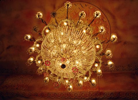 isolated shot of Home interiors Chandelier on ceiling