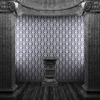 stone columns, pedestal and wallpaper made in 3D