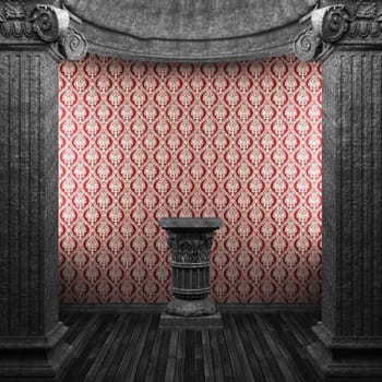 stone columns, pedestal and wallpaper made in 3D