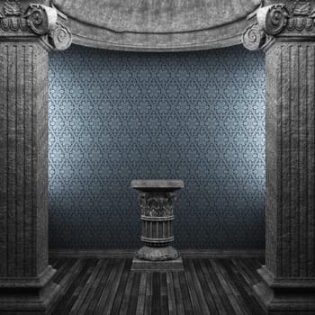 stone columns, pedestal and wallpaper made in 3D