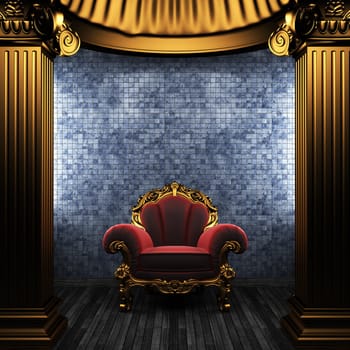 bronze columns, chair and tile wall made in 3D