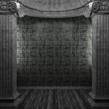 stone columns and tile wall made in 3D