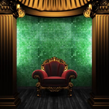 bronze columns, chair and tile wall made in 3D