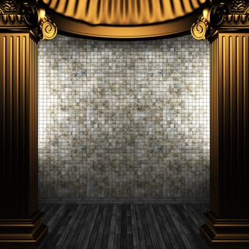 bronze columns and tile wall made in 3D