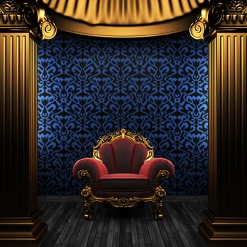 bronze columns, chair and tile wall made in 3D