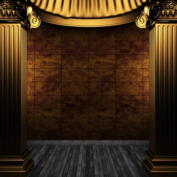 bronze columns and tile wall made in 3D