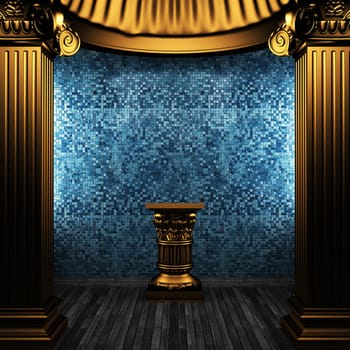 bronze columns, pedestal and tile wall made in 3D