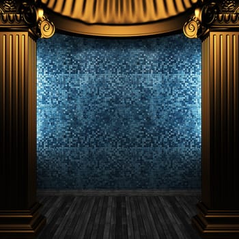 bronze columns and tile wall made in 3D