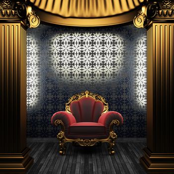 bronze columns, chair and tile wall made in 3D