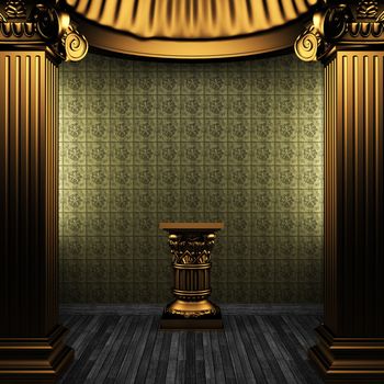 bronze columns, pedestal and tile wall made in 3D