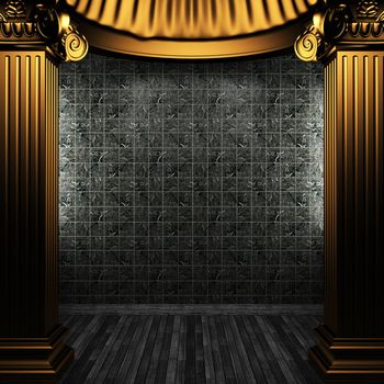 bronze columns and tile wall made in 3D