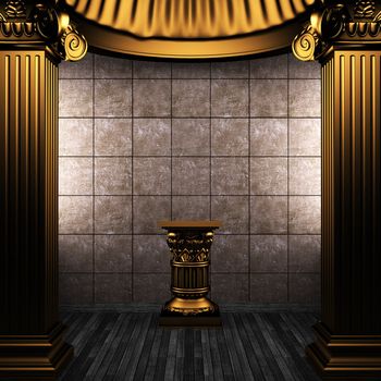 bronze columns, pedestal and tile wall made in 3D