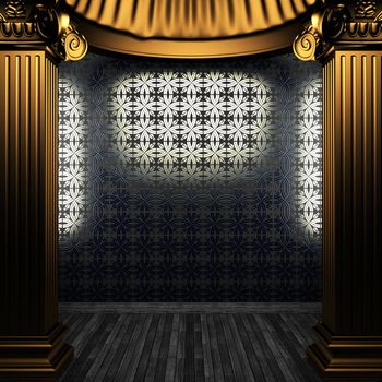 bronze columns and tile wall made in 3D