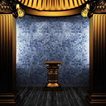 bronze columns, pedestal and tile wall made in 3D