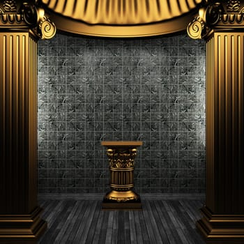 bronze columns, pedestal and tile wall made in 3D