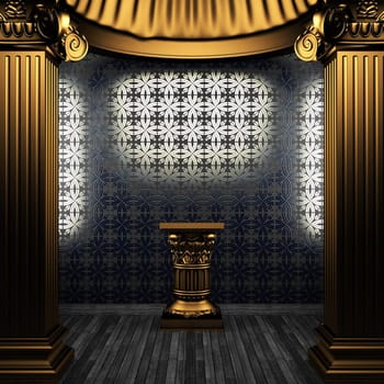 bronze columns, pedestal and tile wall made in 3D