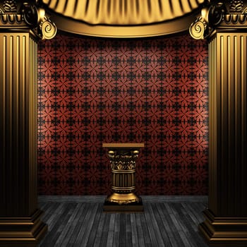 bronze columns, pedestal and tile wall made in 3D