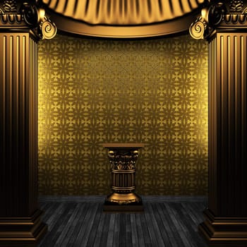 bronze columns, pedestal and tile wall made in 3D