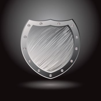 Solid secure metal shield with brushed surface background and spotlight