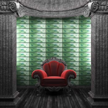 stone columns, chair and tile wall made in 3D