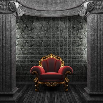 stone columns, chair and tile wall made in 3D